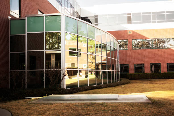 Commercial office building with solar control window film near Conroe Texas