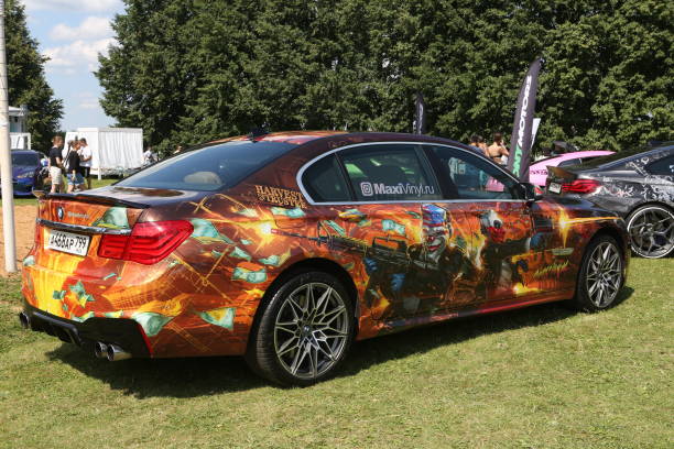 Sedan with a full printed custom graphics vinyl wrap